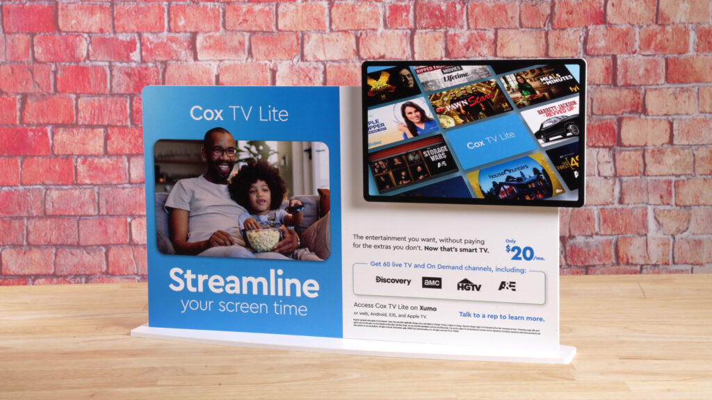 Large full-color Cox TV Lite panel printed on acrylic