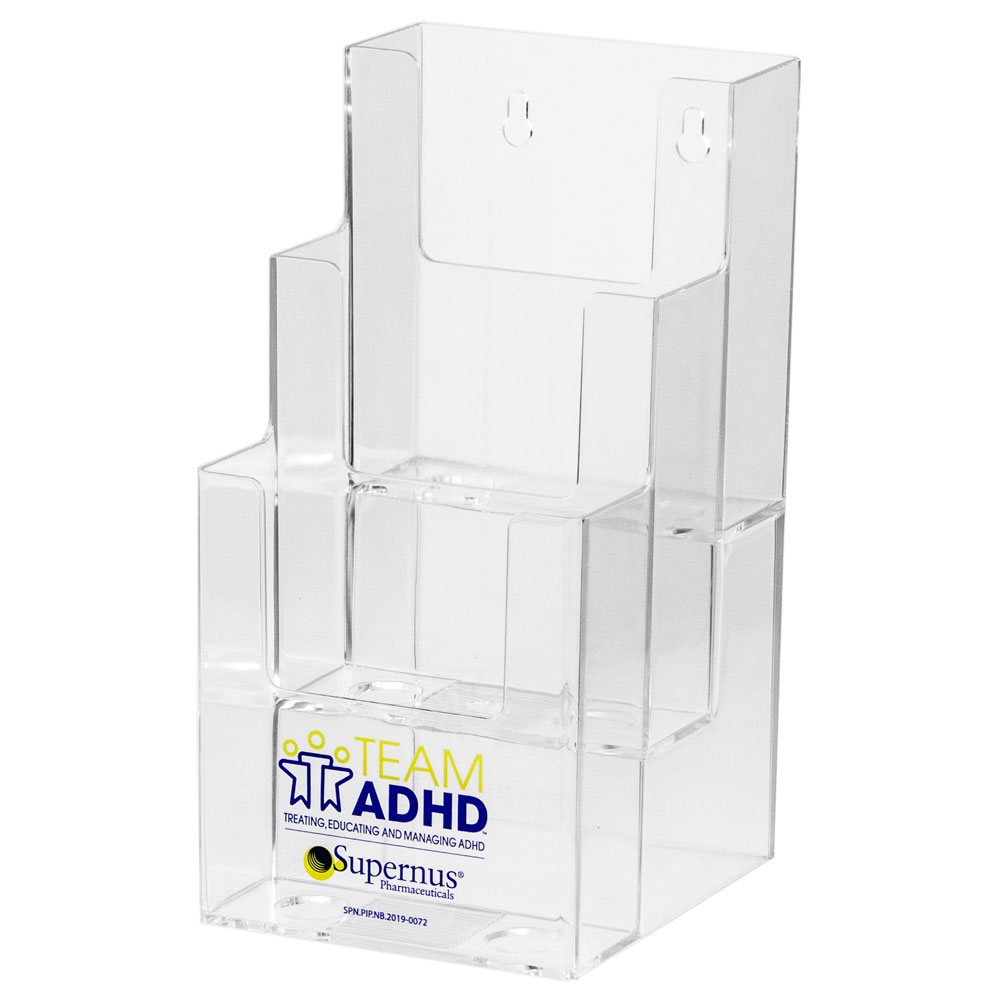 Three Tiered Clear Brochure Holder with custom logo