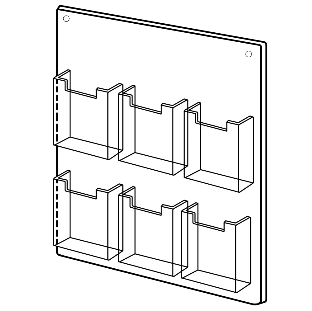 Clear WALL MOUNT display with 6 tri-fold literature pockets are very popular and affordable